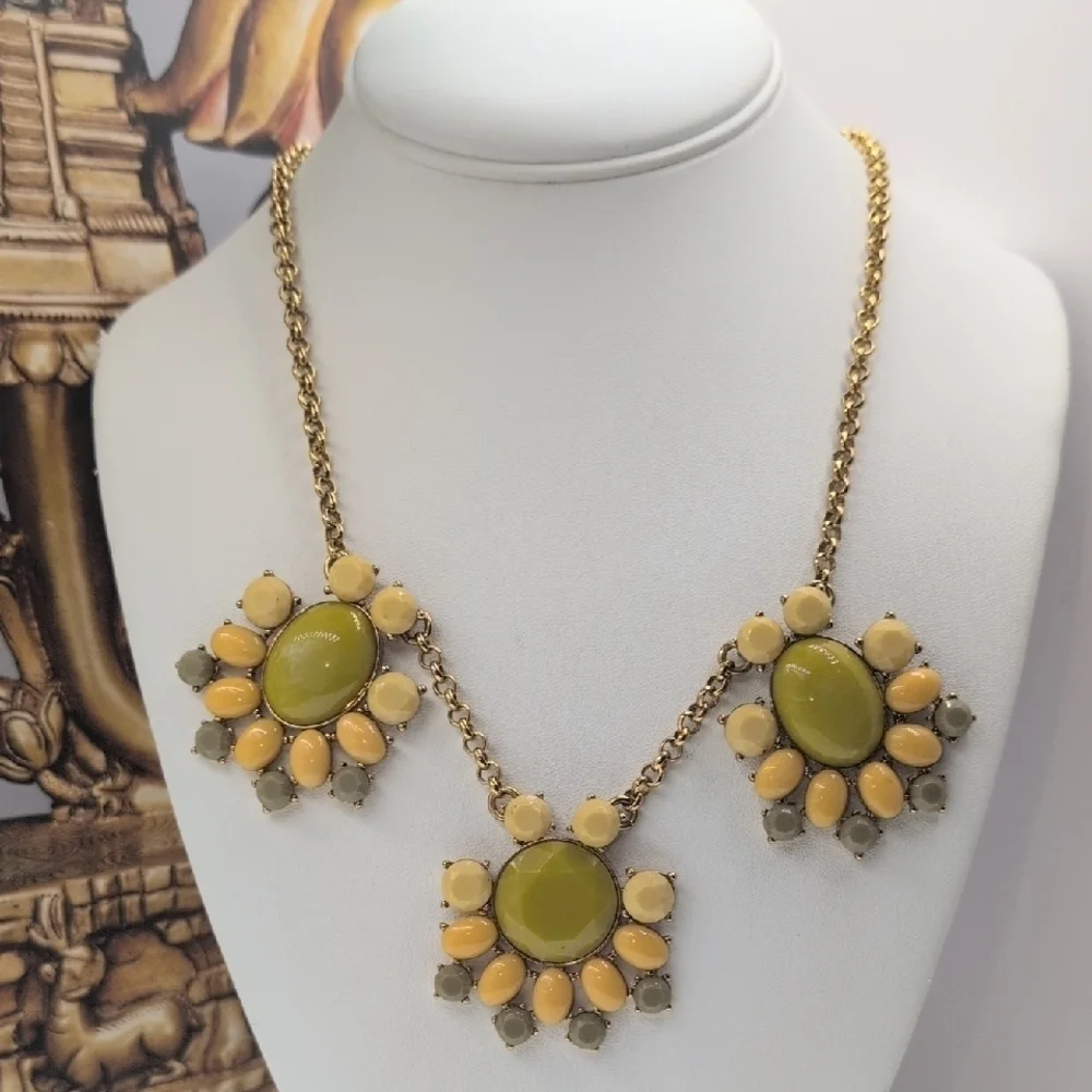 J. Crew Gold and Green Floral Necklace